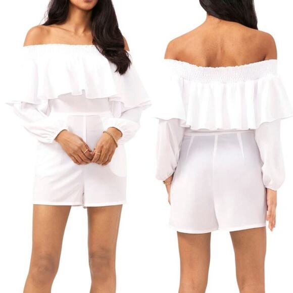 1. State Off The Shoulder Long Sleeve Romper - Picture 1 of 6